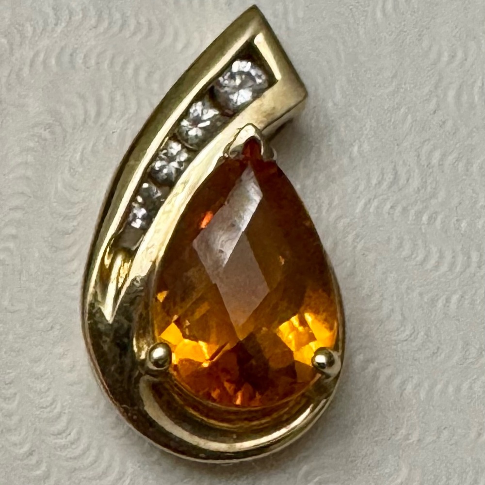 10k Yellow Gold, Citrine, and Diamond Pendant